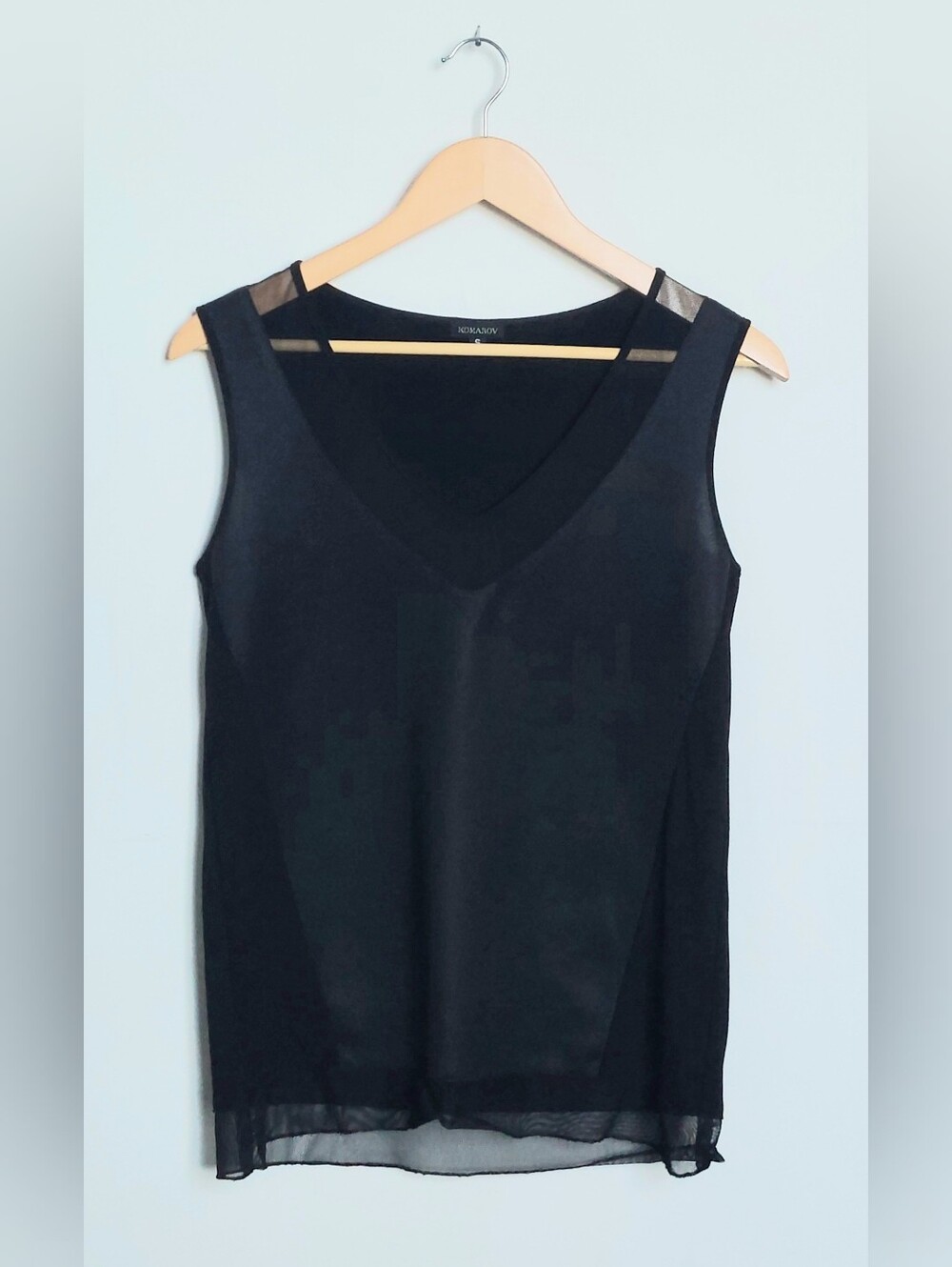 Komarov Black Flowy Tank With Mesh Trim